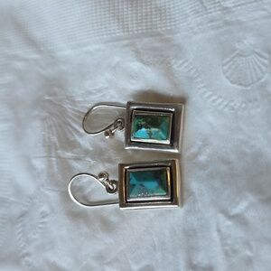 Vintage Turquoise and Silver Rectangular Earrings